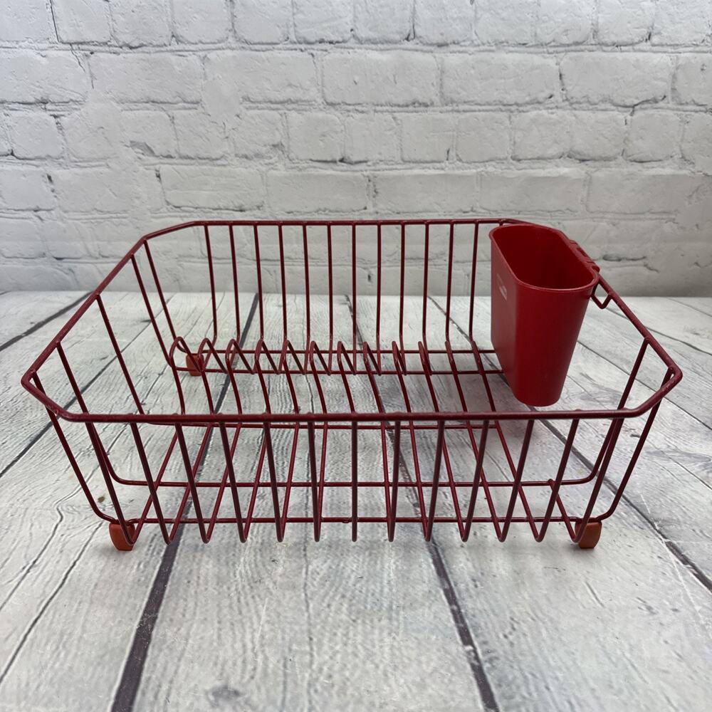 Vtg RED Rubbermaid Coated Wire Sink Dish Drainer Rack Rubber Bottom 14.25x12.75